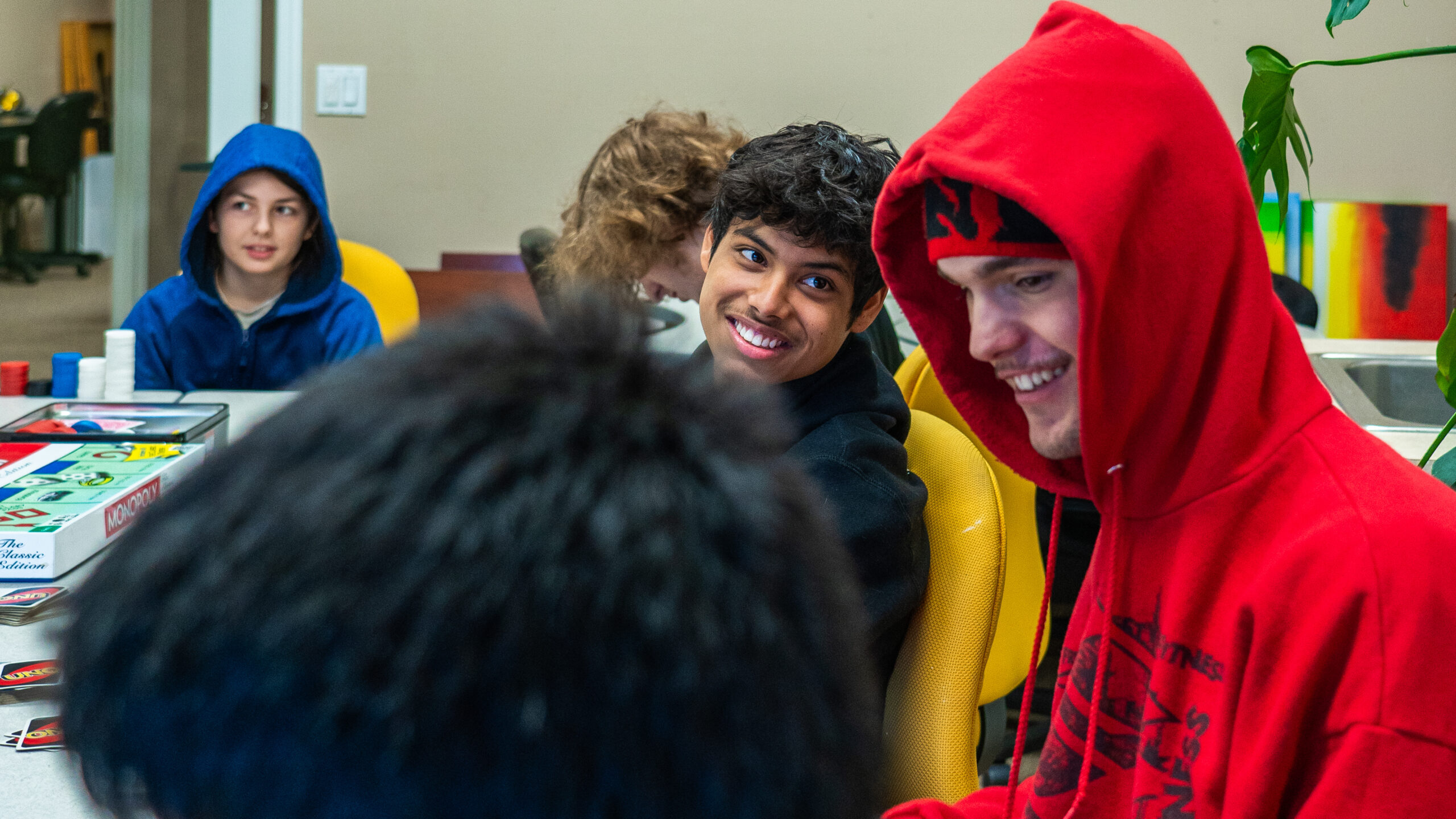 Students-Games-14 Students at the table smiling and laughing